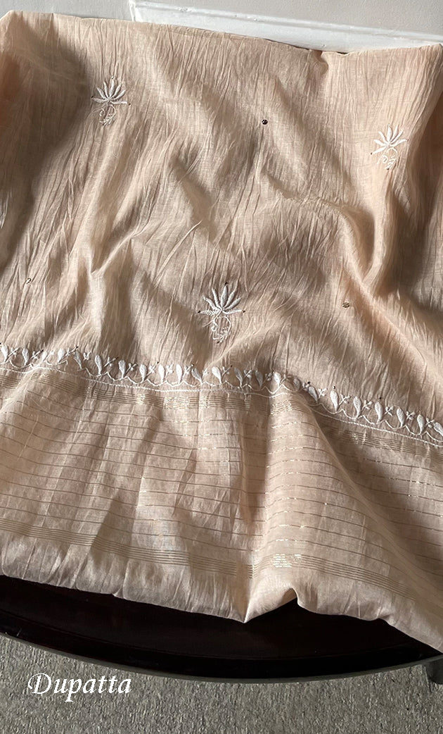 Women's Lakhnavi Handcrafted Mul Chanderi Semi - Stitched Kurta And Dupatta Set - HONC0284707