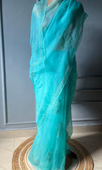 Load image into Gallery viewer, Amna Women&#39;s Lucknowi Handcrafted Pure Organza Silk Chikankari Saree - HONC0TI10500

