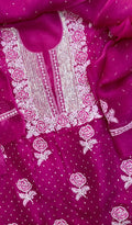 Rose Women's Lakhnavi Handcrafted Pure Organza Chikankari Unstitched Kurta And Dupatta Set- HONC0229938
