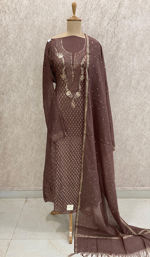 Fauzia Women's Lakhnavi Handcrafted Mul Chanderi Semi - Stitched Kurta And Dupatta Set - HONC0254100