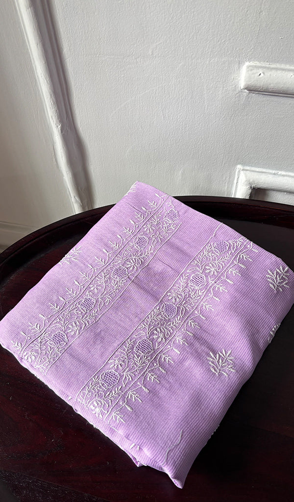 Lucknowi Handcrafted Maheshwari Mul chanderi  Chikankari Unstitched Men's Kurta Fabric - HONC0288624