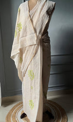Load image into Gallery viewer, Women&#39;s Lakhnavi Handcrafted Tissue Chanderi Chikankari Saree - HONC0260907
