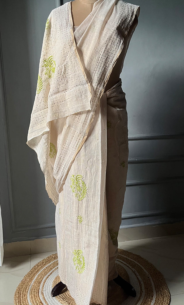 Women's Lakhnavi Handcrafted Tissue Chanderi Chikankari Saree - HONC0260907