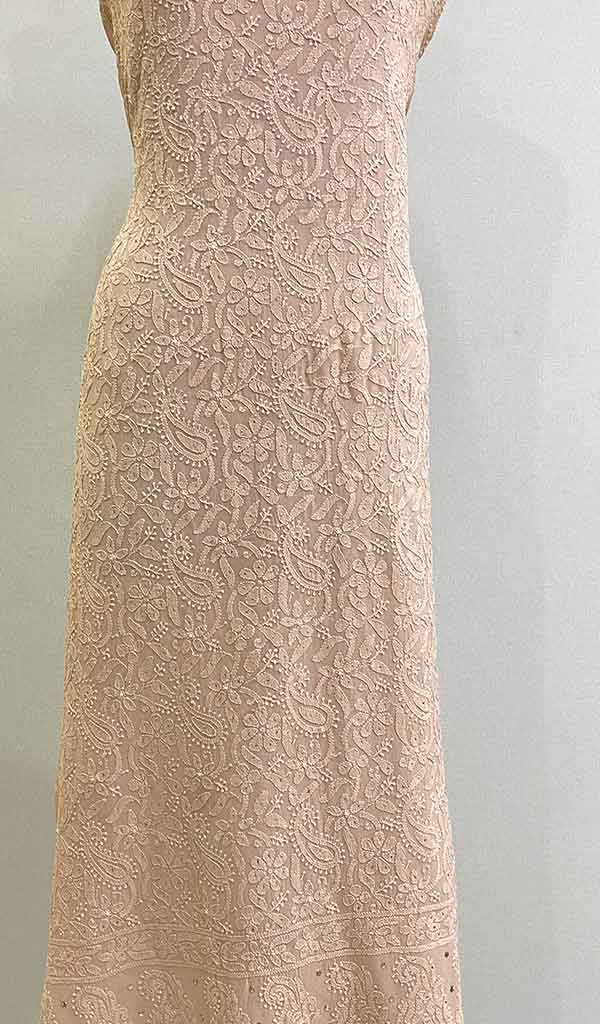 Women's Lakhnavi Handcrafted Viscose Georgette Chikankari Unstitched Kurti Fabric - HONC0206914