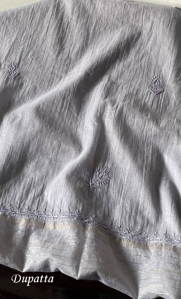 Women's Lakhnavi Handcrafted Mul Chanderi Semi - Stitched Kurta And Dupatta Set - HONC0300832