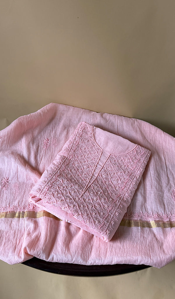 Pure Mul Chanderi Chikankari 3 Pc Unstitched Suit Set