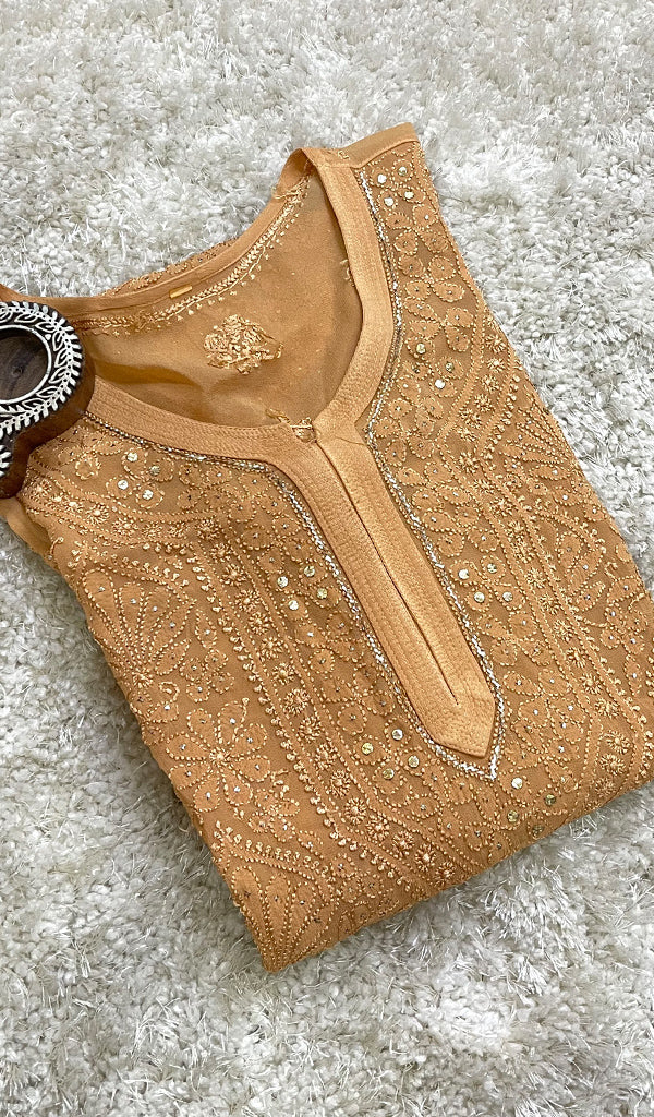 Women's Lakhnavi Handcrafted Viscose Georgette Chikankari Kurti - HONC0172066