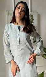 Load image into Gallery viewer, Amayra Women&#39;s Lucknowi Handcrafted Maheshwari Mul Chanderi Chikankari Kurti - HONC0300062
