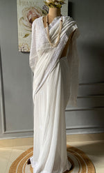 Load image into Gallery viewer, Women&#39;s Lakhnavi Handcrafted Viscose Georgette Chikankari Saree - HONC0296062
