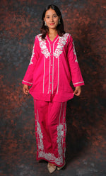 Load image into Gallery viewer, khayal Women&#39;s Lakhnavi Handcrafted Cotton Chikankari Kurti And Plazzo Set - HONC0323907
