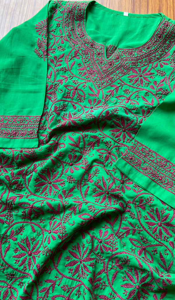 Women's Lakhnavi Handcrafted Cotton Chikankari Kurti - HONC077460