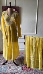 将图像加载到图库查看器中， Women's Lakhnavi Handcrafted Mul Chanderi Semi - Stitched Angrakha And Dupatta Set - HONC0328325