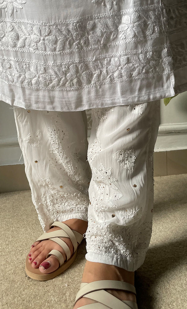 Women's Lucknowi Handcrafted Viscose Georgette Chikankari Pant - HONC0291672