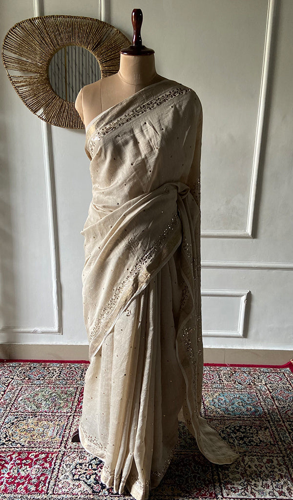 Women's Lakhnavi Handcrafted Munga Silk Chikankari Saree - HONC0353050