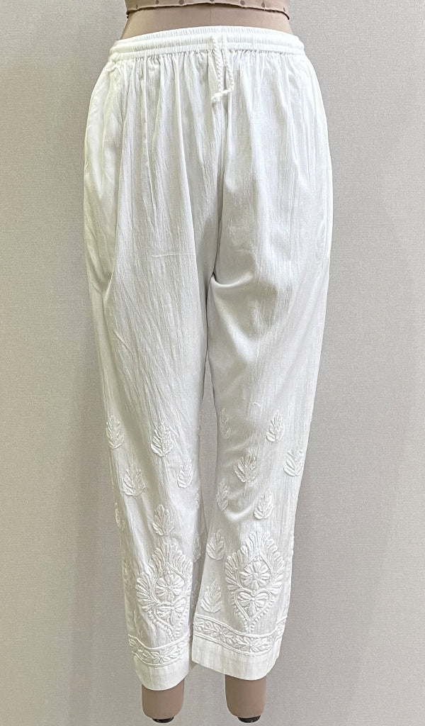 Buy TNQ Women's Plazzo Pants Chikan Embroidered Pure Cotton White Palazzo  (Free Size Waist - 30 to 36 inches, Length - 38 inches) (White, Free Size)  at Amazon.in