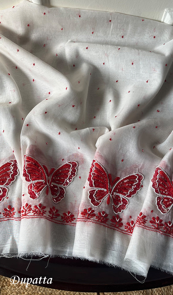 Women's Lakhnavi Handcrafted Mul Chanderi Unstitched Kurta And Dupatta Set - HONC0288844
