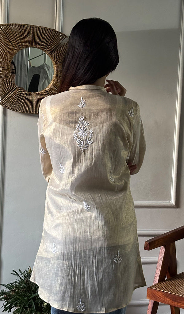 Women's Lakhnavi Handcrafted Tissue Chanderi Chikankari Top - HONC0348539