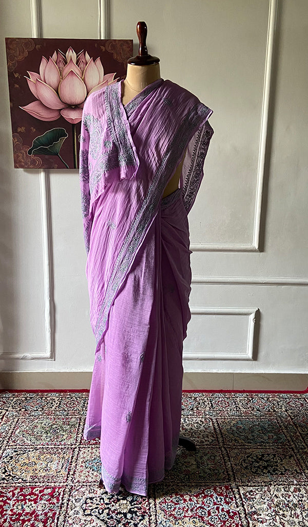 Women's Lakhnavi Handcrafted Mul Chanderi Chikankari Saree - HONC0312049