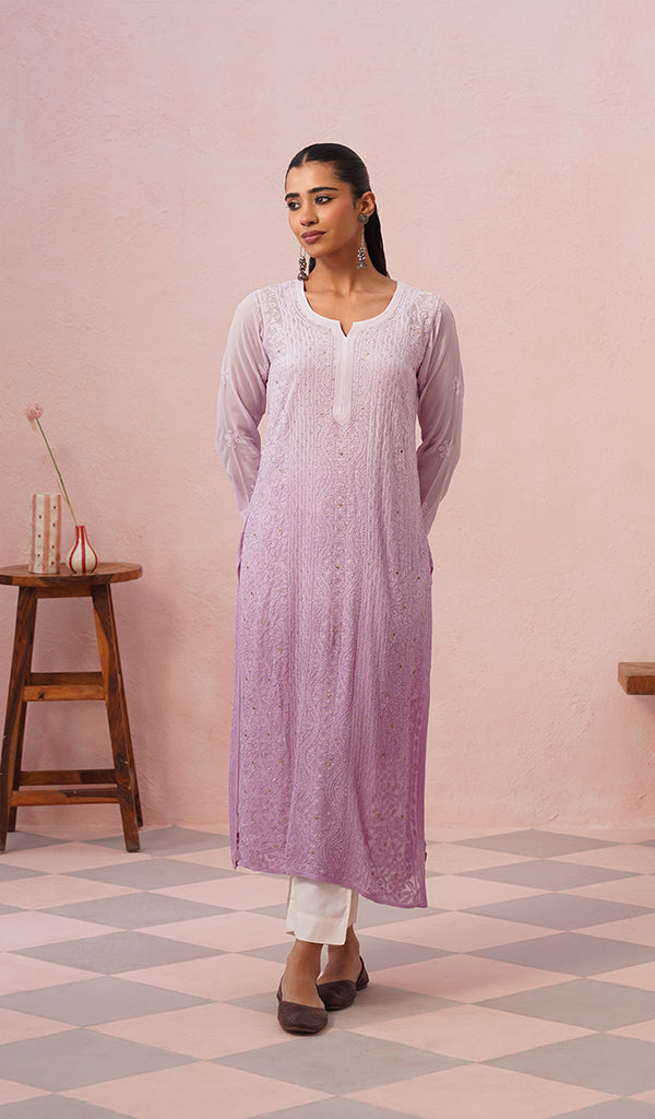 Yusra Women's Lakhnavi Handcrafted Viscose Georgette Chikankari Kurti- HONC0381114