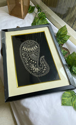 将图像加载到图库查看器中， Chikankari Momento Frame – Paisley Handcrafted Embroidery (10x14 Inch, Black &amp; White) - HONC0269462
