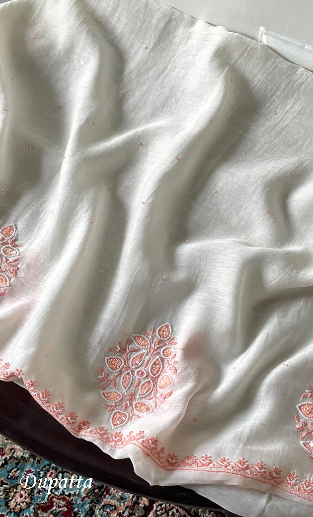 Women's Lakhnavi Handcrafted Unstitchd Mul Chanderi Kurta And Dupatta Set - HONC0317812