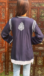 将图像加载到图库查看器中， Alshifa Women&#39;s Lakhnavi Handcrafted Modal Cotton Chikankari Top - HONC0246777
