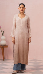 将图像加载到图库查看器中， Yusra Women's Lakhnavi Handcrafted Viscose Georgette Chikankari Kurti - HONC0566444