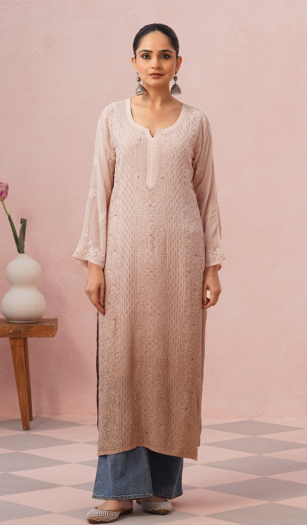 Yusra Women's Lakhnavi Handcrafted Viscose Georgette Chikankari Kurti - HONC0566444