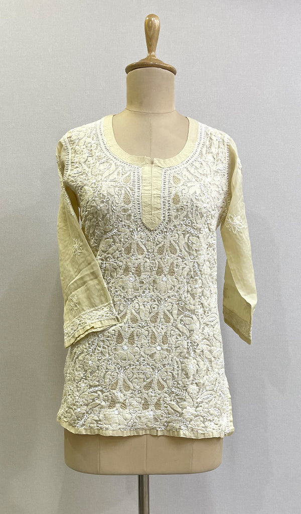 Women's Lucknowi Handcrafted White Cotton Chikankari Top - HONC0165253