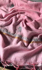 将图像加载到图库查看器中， Women&#39;s Lakhnavi Handcrafted Chanderi Silk Chikankari Full Suit Material - N50347
