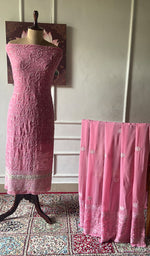 将图像加载到图库查看器中， Women's Lakhnavi Handcrafted Pure Silk Georgette Chikankari Kurta And Dupatta Set - HONC0271642