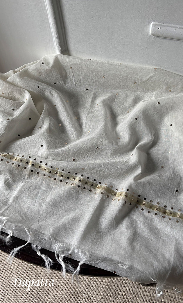 Women's Lakhnavi Handcrafted Unstitched Mul Chanderi Kurta And Dupatta Set - HONC0321821