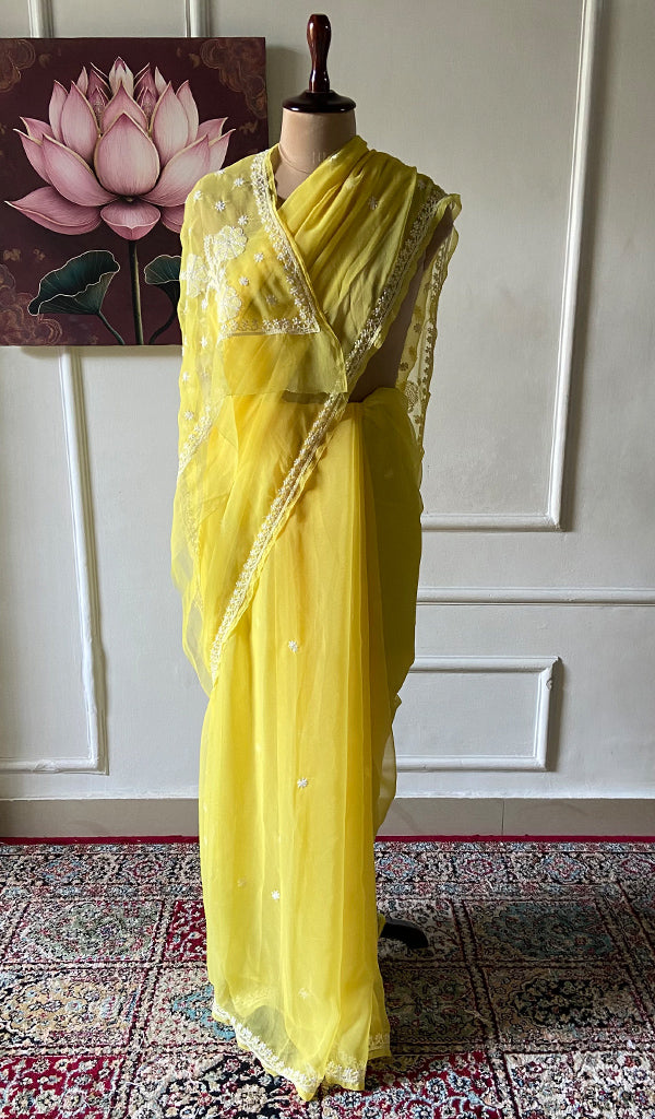 Women's Lucknowi Handcrafted Faux-Georgette Chikankari Saree - HONC0311920