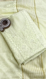 Load image into Gallery viewer, Women&#39;s Lakhnavi Handcrafted Mul Chanderi Silk Chikankari Full Suit Material - HONC0168213
