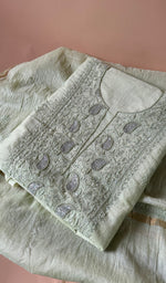 Load image into Gallery viewer, Women's Lakhnavi Handcrafted Mul Chanderi Unstitched Chikankari Full Suit Material - HONC0370486