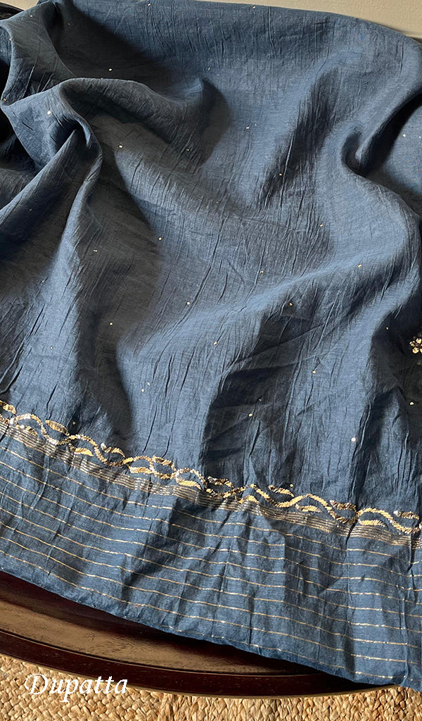 Women's Lakhnavi Handcrafted Mul Chanderi Unstitched Kurta And Dupatta Set - HONC0289412