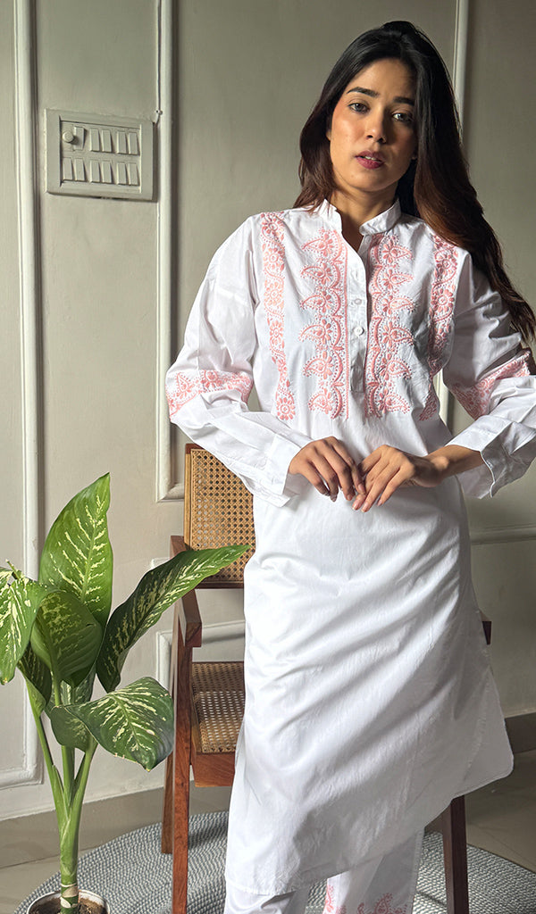Enayat Women's Lakhnavi Handcrafted Cotton Chikankari Oversized Kurta And Pant Set - HONC0293604