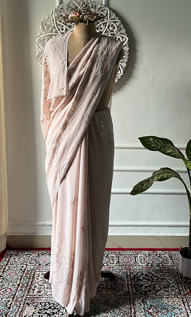 Women's Lakhnavi Handcrafted Viscose Georgette Chikankari Saree - HONC0317907