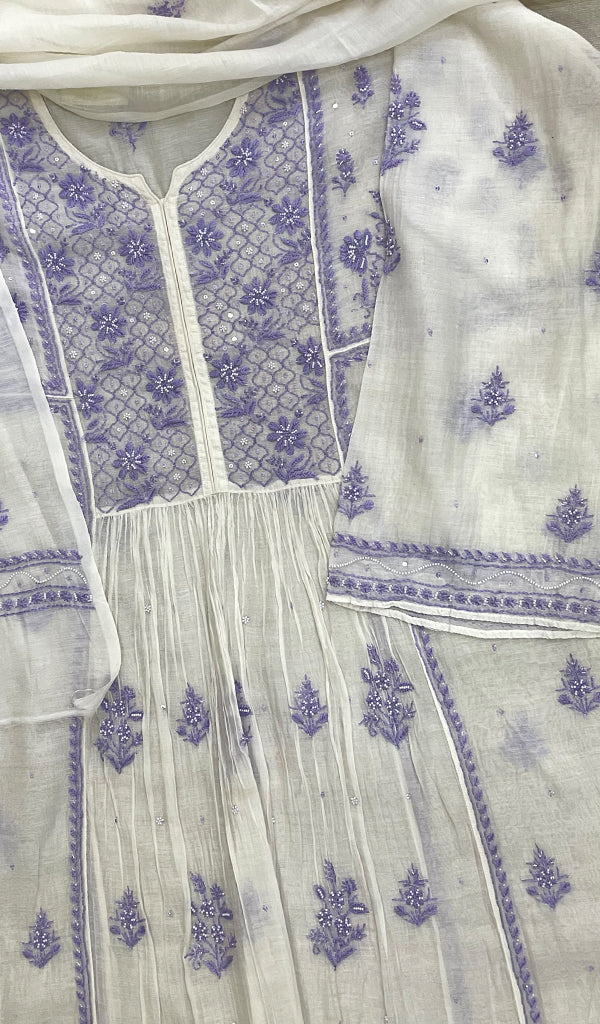 Women's Lakhnavi Handcrafted Mul Chanderi Semi - Stitched Kurta And Dupatta Set - HONC0224782