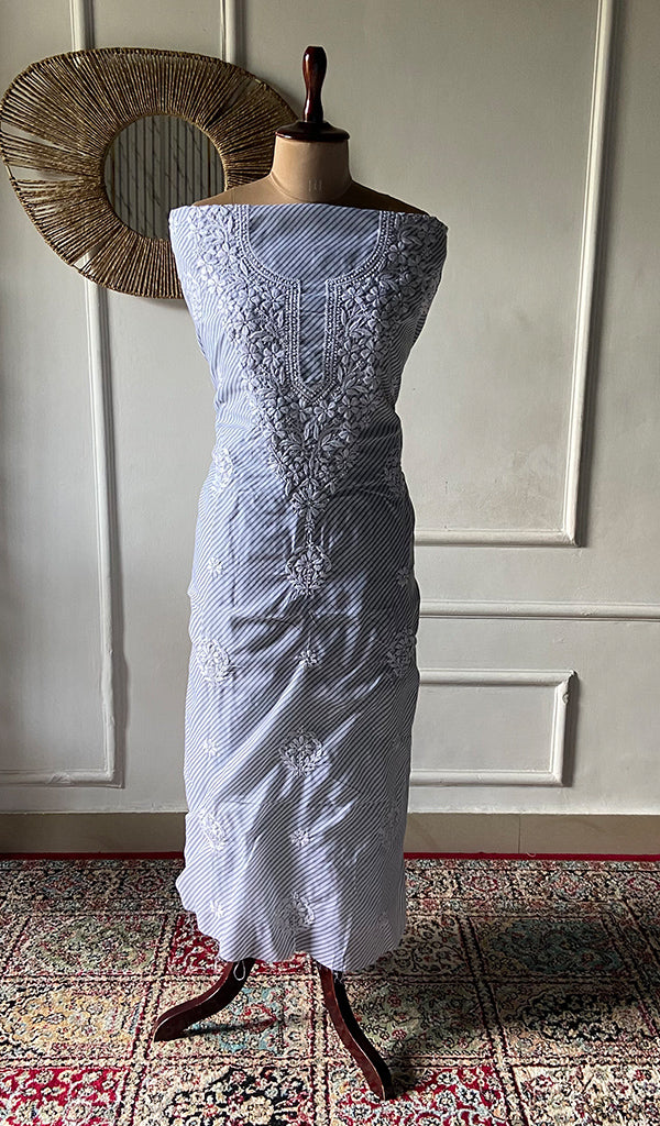 Women's Lakhnavi Handcrafted Cotton Chikankari Unstitched Kurti Fabric - HONC0364272