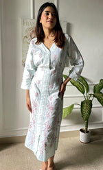 Load image into Gallery viewer, Women&#39;s Lucknowi Handcrafted Cotton Chikankari Long Dress - HONC0303751
