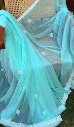 Load image into Gallery viewer, Women&#39;s Lakhnavi Handcrafted Faux-Georgette Chikankari Saree - HONC0188878
