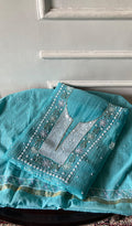 Nitara Women's Lakhnavi Handcrafted Mul Chanderi Unstitched Chikankari Full Suit - HONC0362592