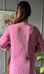 Load image into Gallery viewer, Women&#39;s Lakhnavi Handcrafted Viscose Georgette Chikankari Kurti- HONC0282699
