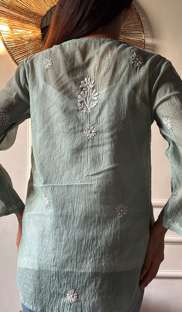 Vaanya Women's Lakhnavi Handcrafted Mul Chanderi Chikankari Top - HONC0334161
