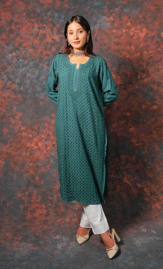 Numa Women's Lucknowi Handcrafted Modal Cotton Chikankari Kurti - HONC0327138