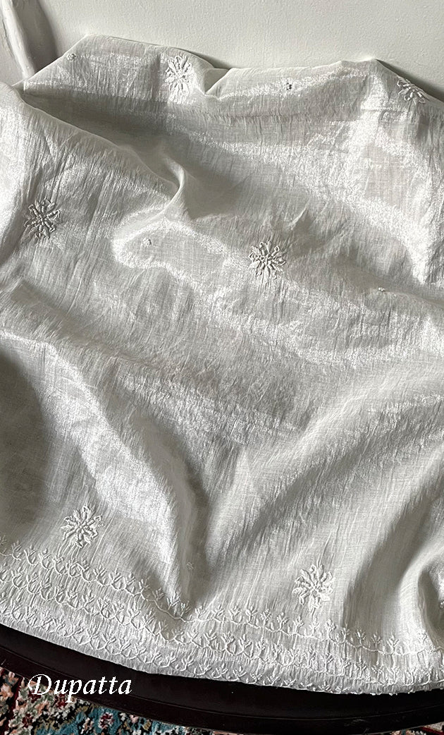 Women's Lakhnavi Handcrafted Tissue Chanderi Semi-Stitched Kurta And Dupatta Set - HONC0323646