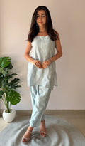 Amreena Women's Lakhnavi Handcrafted Chanderi Silk Chikankari Top And Pant Set - HONC0373442