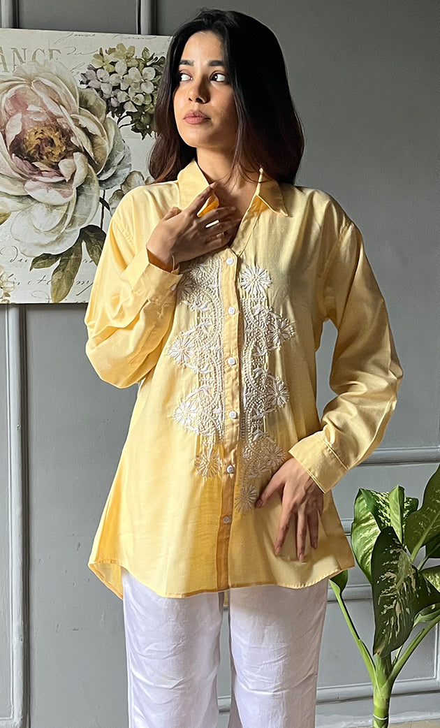 Driti Women's Lakhnavi Handcrafted Cotton Chikankari Shirt - HONC0308392