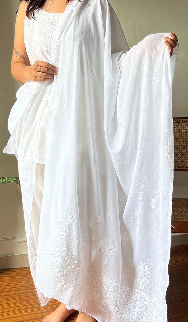 Women's Lucknowi Handcrafted Cotton Chikankari Dupatta - HONC0160497